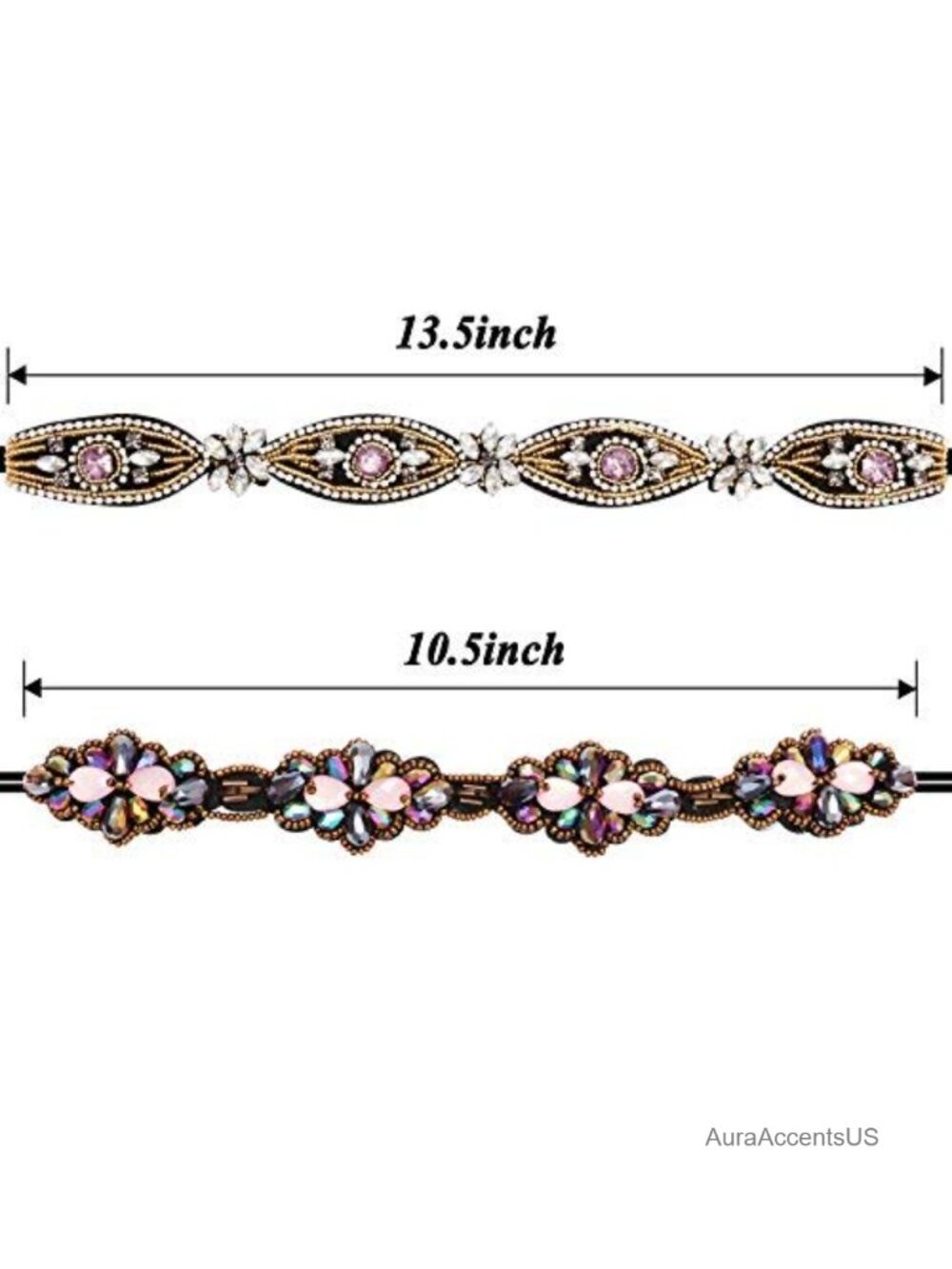 Rhinestone Beaded Pearl Headbands 2 Pack Elastic Hair Accessories for Women